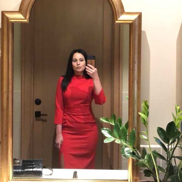 Red Midi Dress from Zara, 3/4 sleeves, slit on the front - size M - Picture 3 of 6